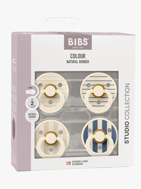 BIBS Studio Colour Schnuller 4er-Pack Latex Größe 2, Pin Ivory Vanilla/Pin Ivory Steel Blue