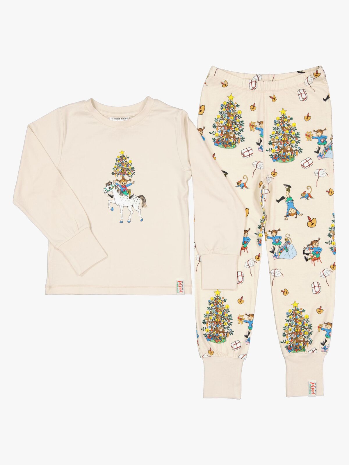 Geggamoja Weihnachtspyjama Zweiteilig Pippi Langstrumpf, Beige