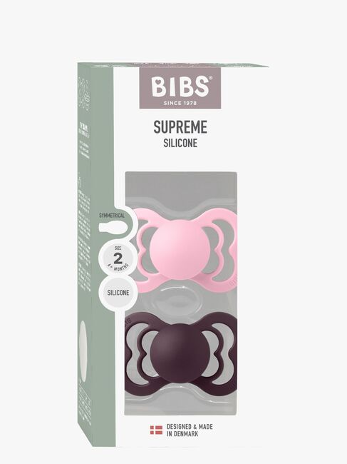 BIBS Supreme Schnuller 2er-Pack Silikon Gr. 2 Symmetrisch, Baby Pink/Plum