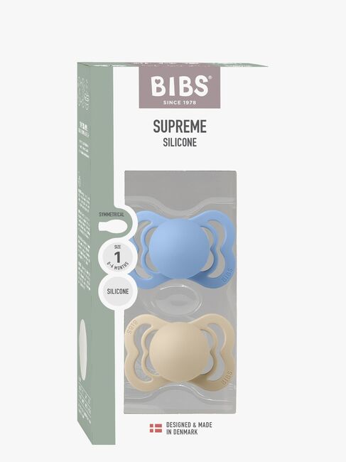 BIBS Supreme Schnuller 2er-Pack Silikon Gr. 1 Symmetrisch, Vanilla/Sky Blue