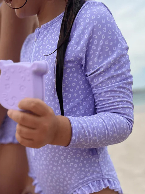 Swim Essentials Langärmliger UV-Schutzanzug, Lila Leopard