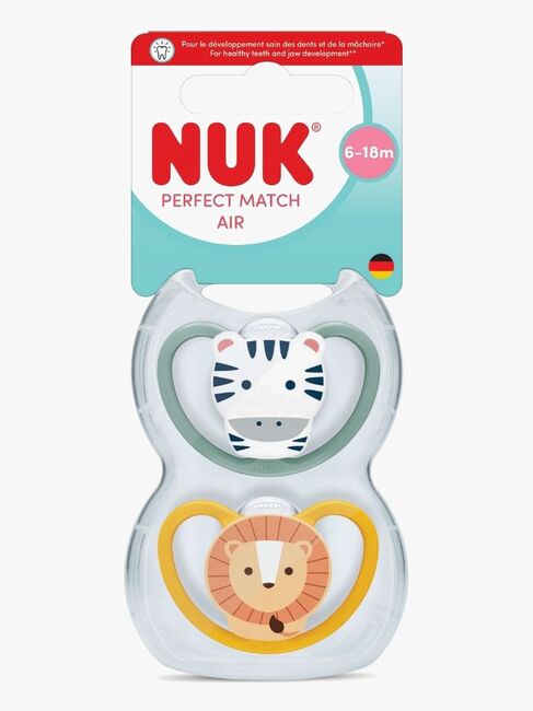 NUK Perfect Match Air Schnuller 2er-Pack Größe 2, Zebra/Lion