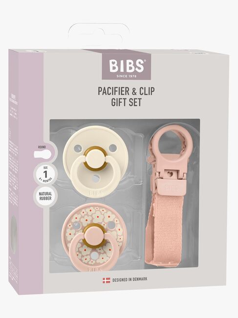 BIBS Colour Schnuller & Loop Schnullerkette Geschenkset Latex Größe 1, Blush