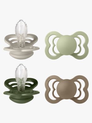 BIBS Supreme Schnuller 4er-Pack Silikon Gr. 2, Sand/Sage/Huntergreen/Dark Oak