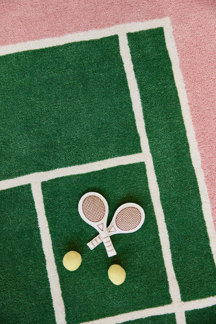 OYOY Tennis Teppich 88x150 cm, Green/Rose