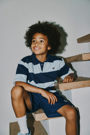Hummel JR Loose Striped Polohemd, Dress Blue