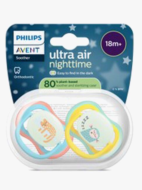 Philips Avent Ultra Air Schnuller Nacht 18m+ 2er-Pack, Blau/Gelb