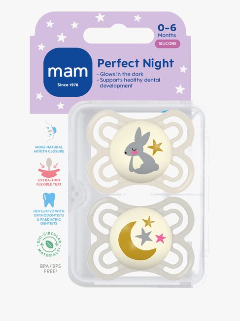 MAM Perfect Night Schnuller Silikon 2er-Pack 0-6m, Neutral