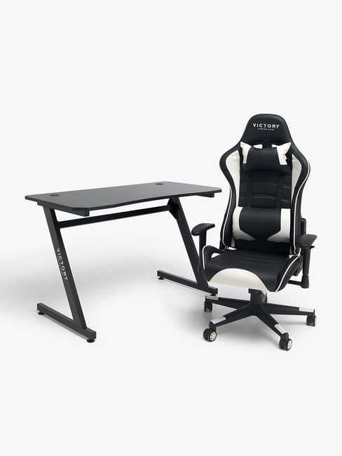 Victory Future Gaming-Stuhl inkl. Tisch, Schwarz/Weiß