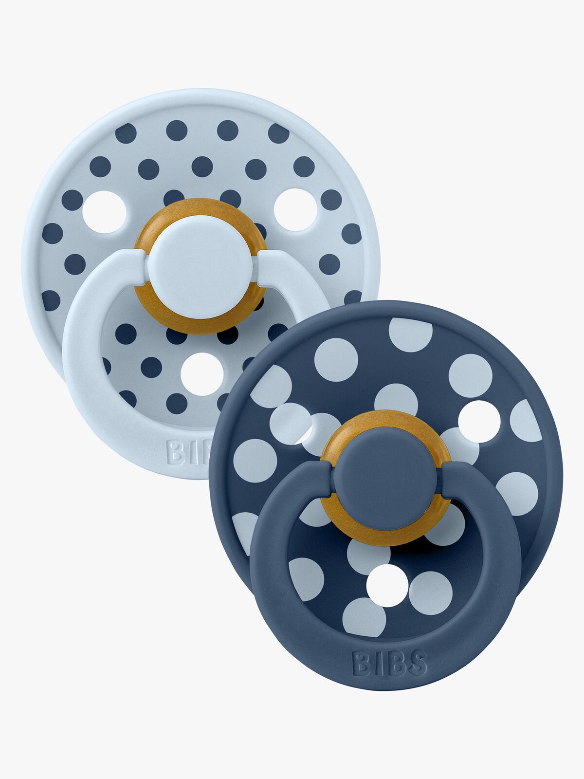 BIBS Studio Colour Polka Schnuller 2er-Pack Latex Größe 2, Baby Blue/Steel Blue