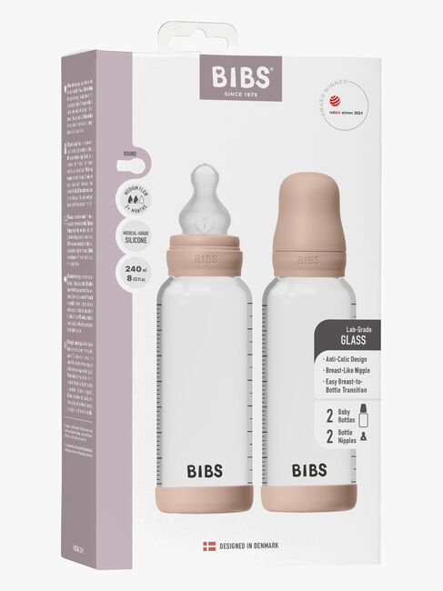 BIBS Medium Flow Glas Fläschchen Silikon 2er-Pack 240 ml, Blush