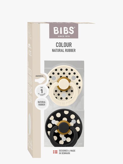 BIBS Studio Colour Polka Schnuller 2er-Pack Latex Größe 1 Anatomisch, Ivory/Black
