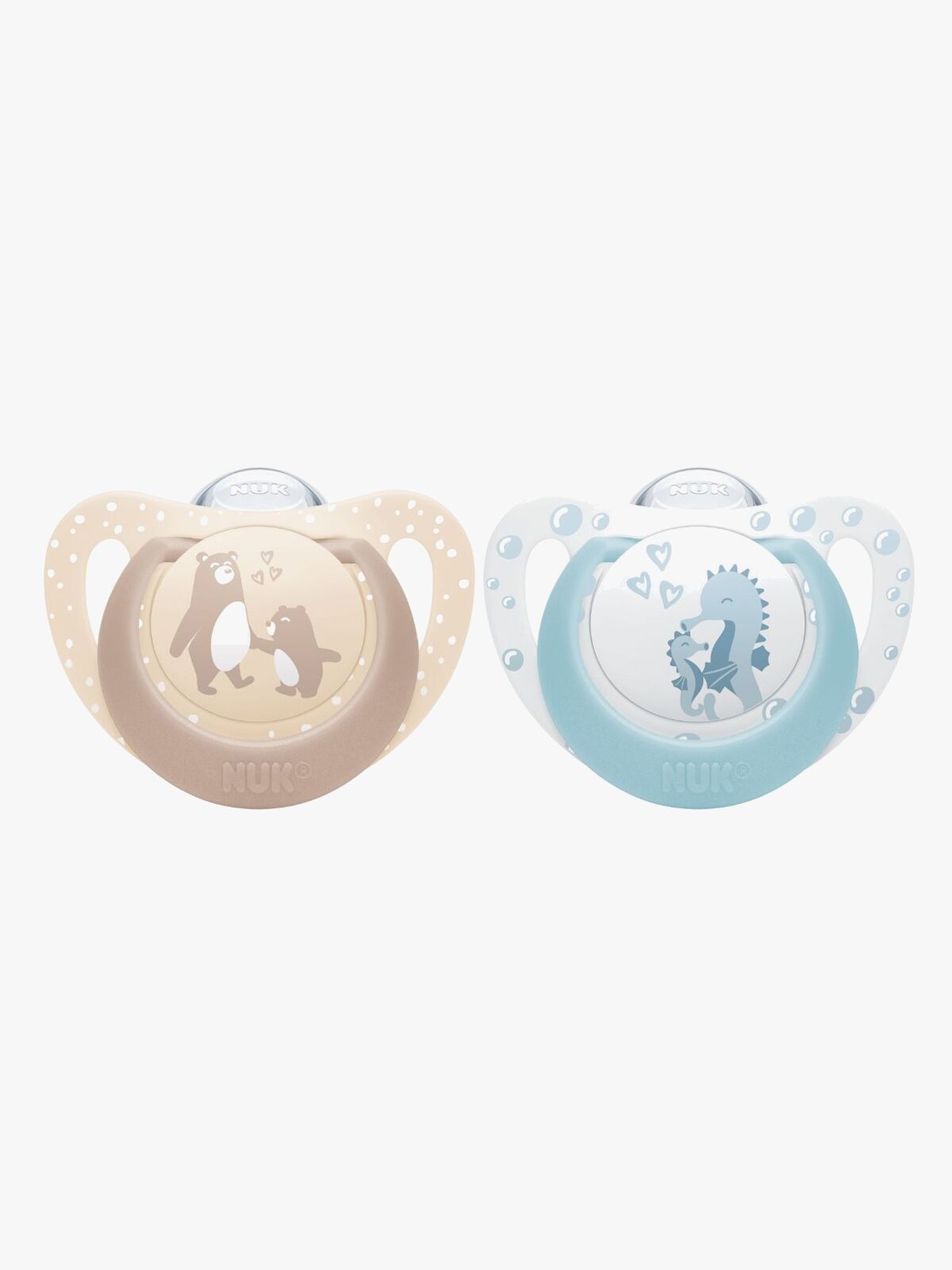 NUK First Choice Classic Schnuller 2er-Pack Größe 1, Bear/Seahorse
