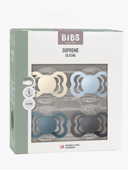BIBS Supreme Schnuller 4er-Pack Silikon Gr. 1, Ivory/Baby Blue/Petrol/Iron