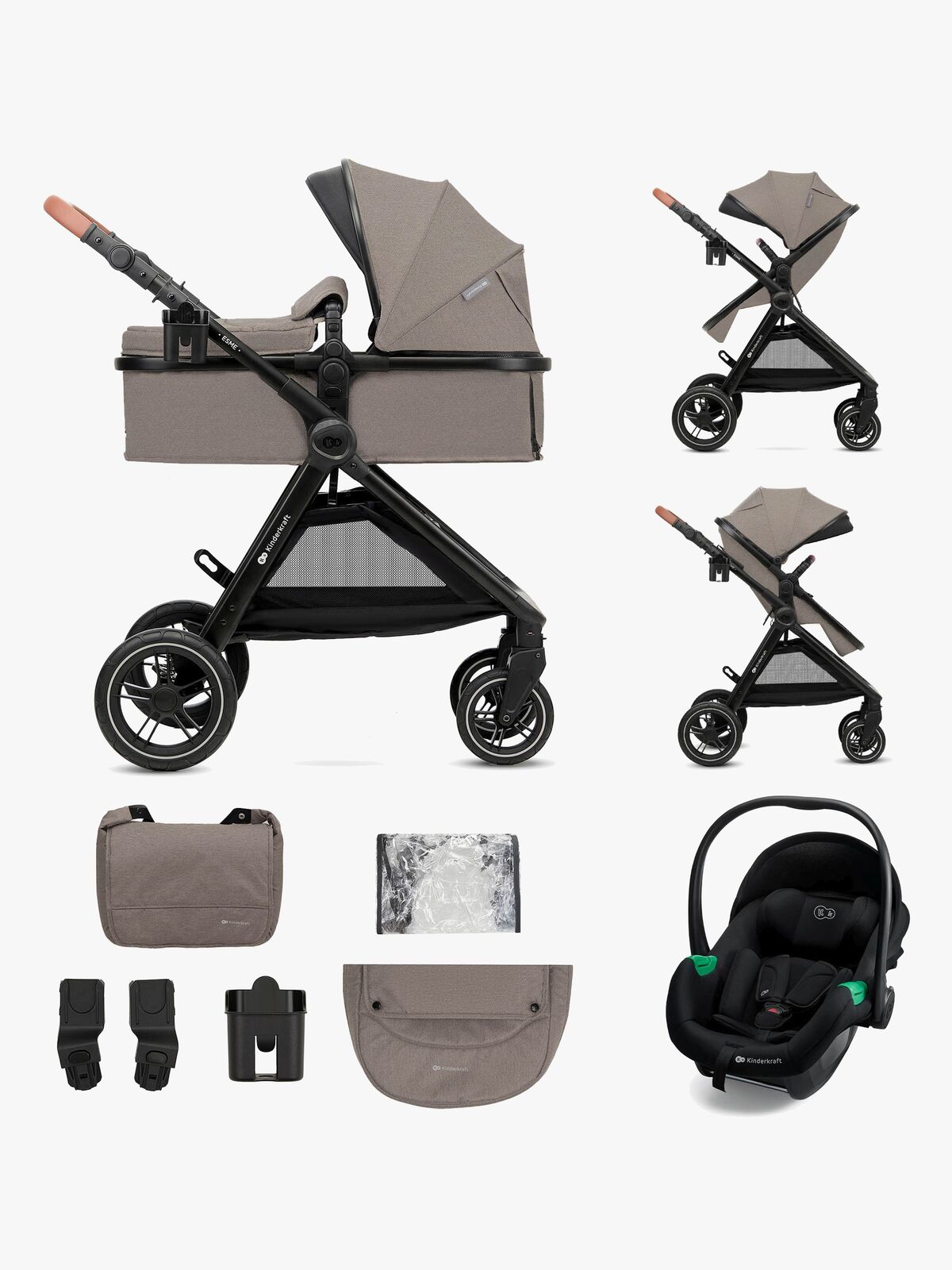 Kinderkraft ESME PRO 3-in-1 Kombikinderwagen Travelsystem, Sand Beige