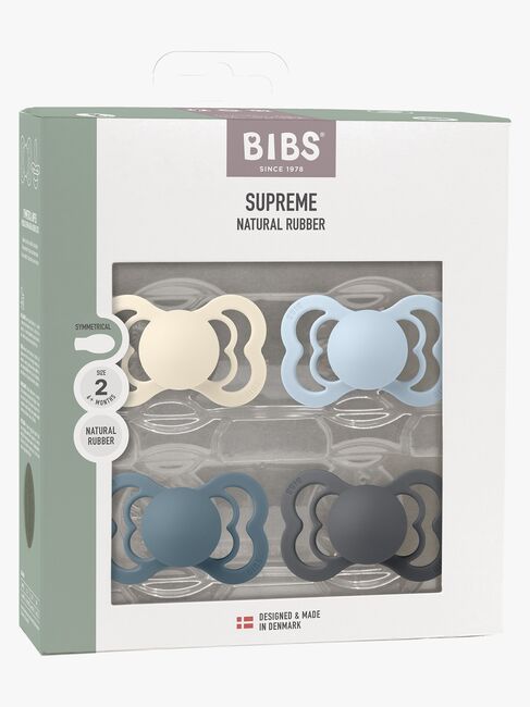 BIBS Supreme Schnuller 4er-Pack Latex Gr. 2, Ivory/Baby Blue/Petrol/Iron