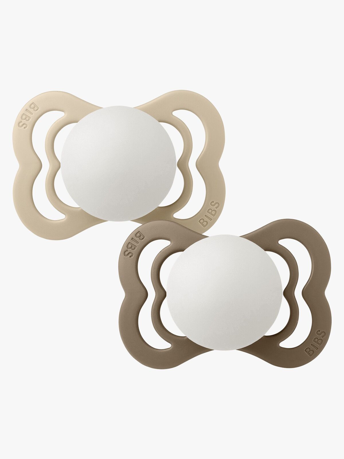 BIBS Supreme Schnuller 2er-Pack Silikon Gr. 1 Symmetrisch, Vanilla Glow/Dark Oak Glow