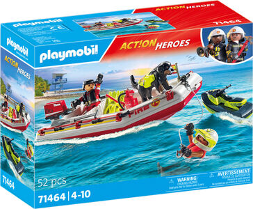 Playmobil 71464 Action Heroes Baukasten Feuerwehrboot mit Aqua Scooter