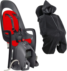 Hamax CARESS Fahrradsitz inkl. Adapter & Regenhülle, Grey/Red/Reflective Black