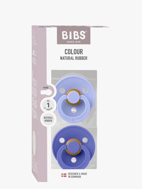 BIBS Colour Schnuller 2er-Pack Latex Größe 1 Rund, Hush/Grape
