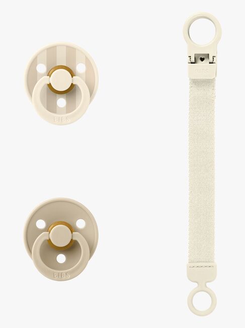 BIBS Colour Schnuller & Loop Schnullerkette Geschenkset Latex Größe 1, Ivory