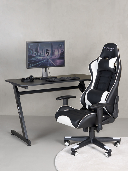 Victory Future Gaming-Stuhl inkl. Tisch, Schwarz/Weiß