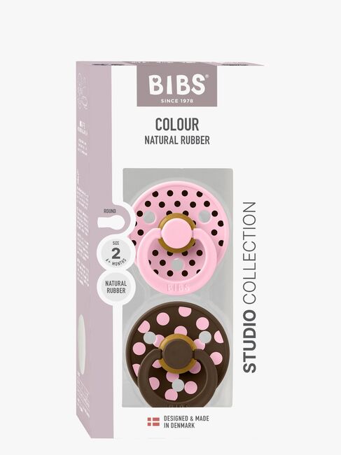 BIBS Studio Colour Polka Schnuller 2er-Pack Latex Größe 2, Baby Pink/Mocha