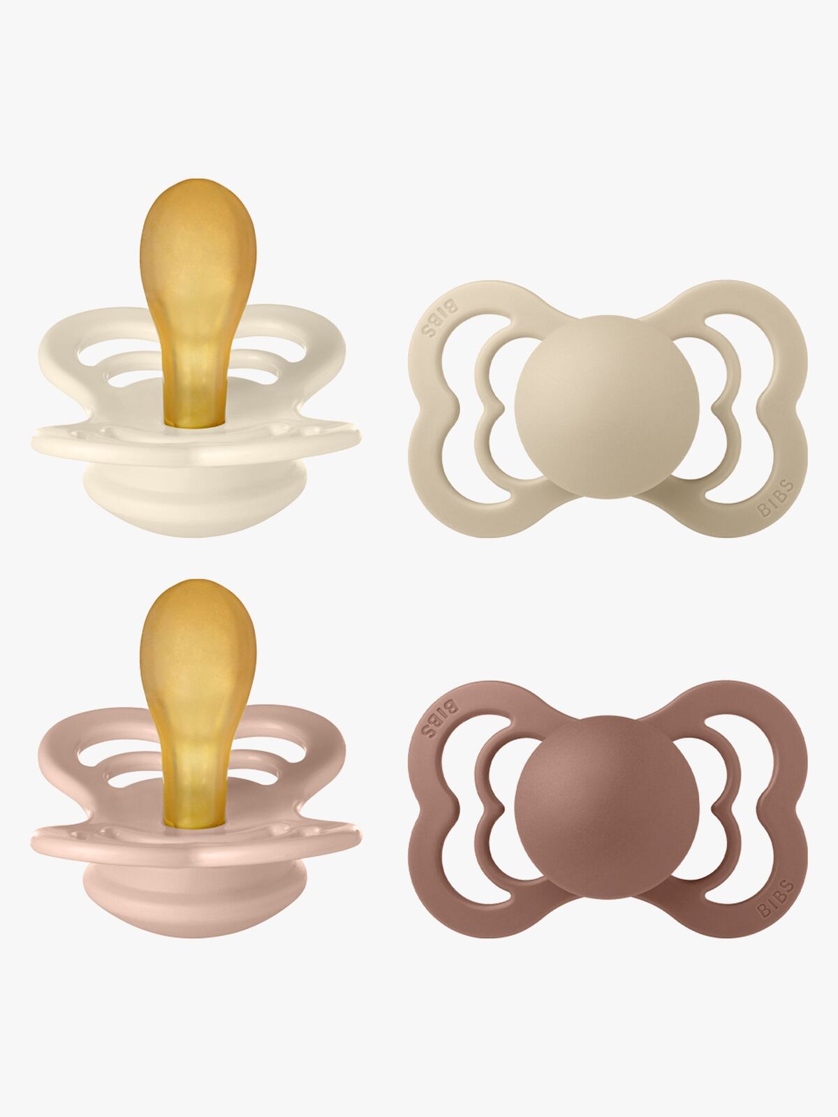 BIBS Supreme Schnuller 4er-Pack Latex Gr. 2, Ivory/Vanilla/Blush/Woodchuck