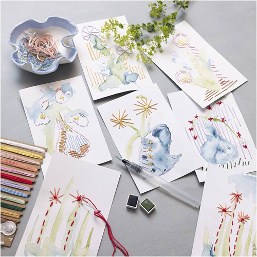 Creativ Company Bastelset Stickerei & Aquarell