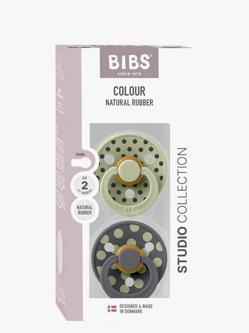 BIBS Studio Colour Polka Schnuller 2er-Pack Latex Größe 2, Sage/Iron