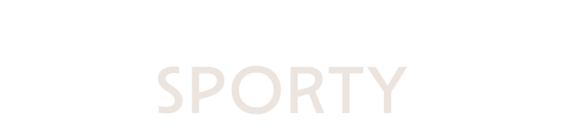 Der Text 'SPORTY' in heller Schrift auf dunklem Hintergrund.