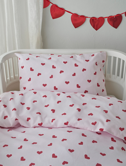 Borganäs Bettwäsche Babybett Hjärtrud 2-teilig 100x130 cm, Rosa
