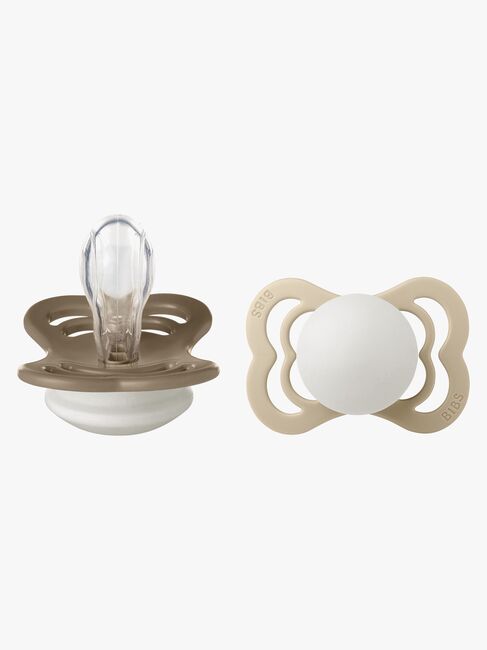 BIBS Supreme Schnuller 2er-Pack Silikon Gr. 1 Symmetrisch, Vanilla Glow/Dark Oak Glow