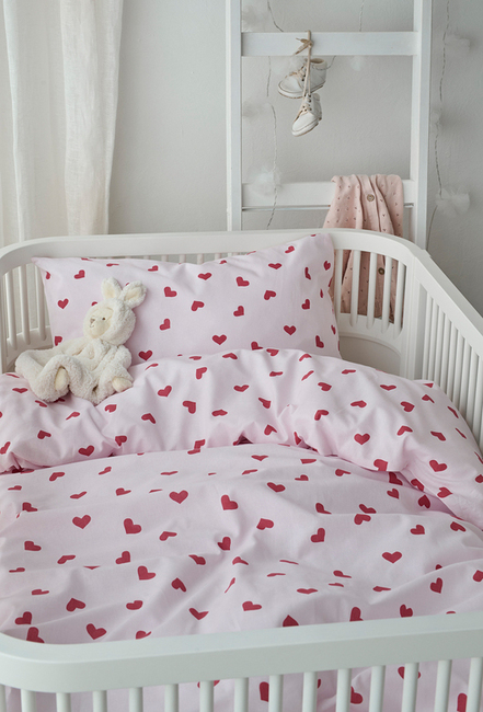 Borganäs Bettwäsche Babybett Hjärtrud 2-teilig 100x130 cm, Rosa