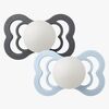 BIBS Supreme Schnuller 2er-Pack Silikon Gr. 2 Symmetrisch, Iron Glow/Baby Blue Glow