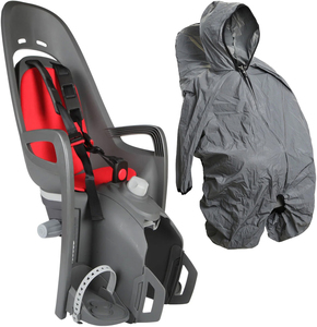Hamax Zenith Relax Fahrradsitz inkl. Gepäckträgerhalterung & Regenschutz, Grey/Red/Reflective Silver