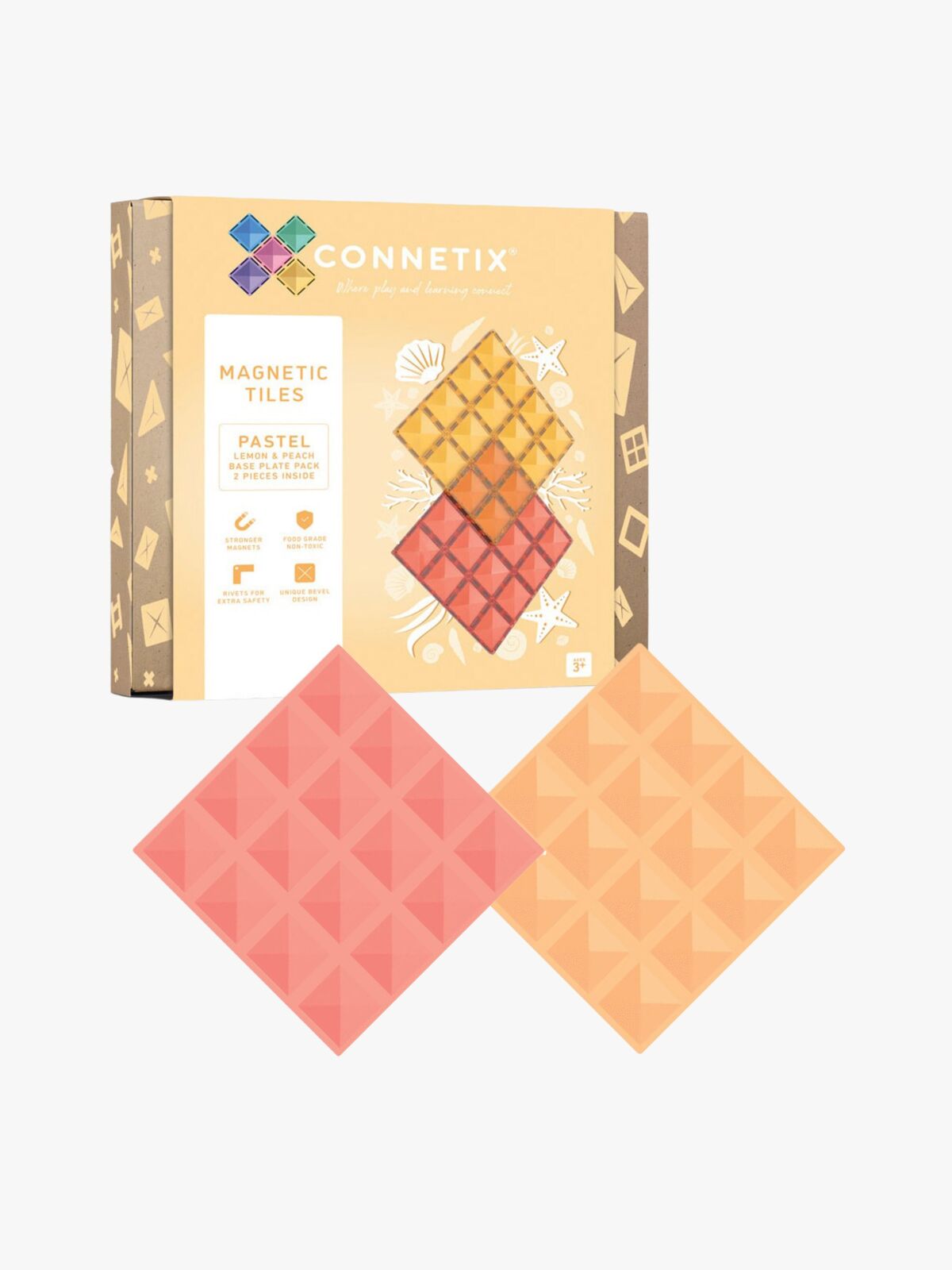 Connetix Bodenplatten 2er-Pack, Pastel Lemon & Peach