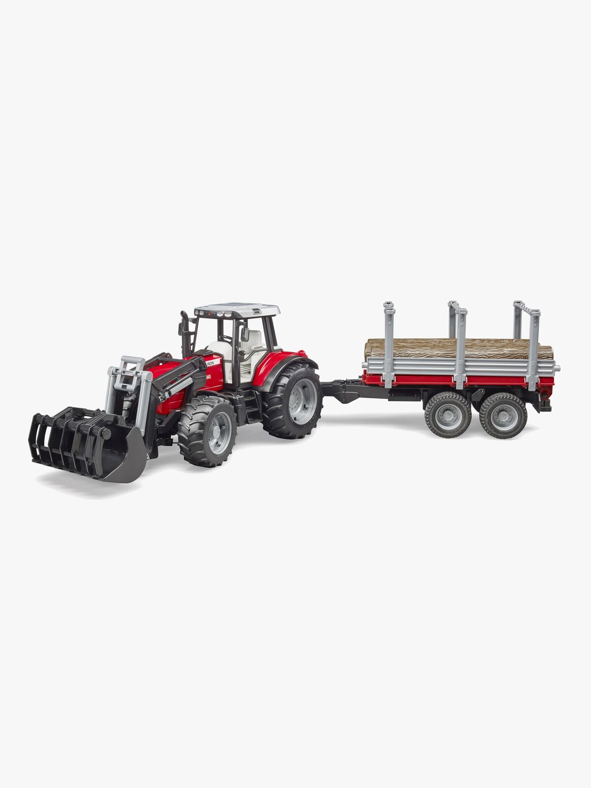 Bruder Massey Ferguson 7480 Traktor Mit Frontlaster Und Holztransportanhänger