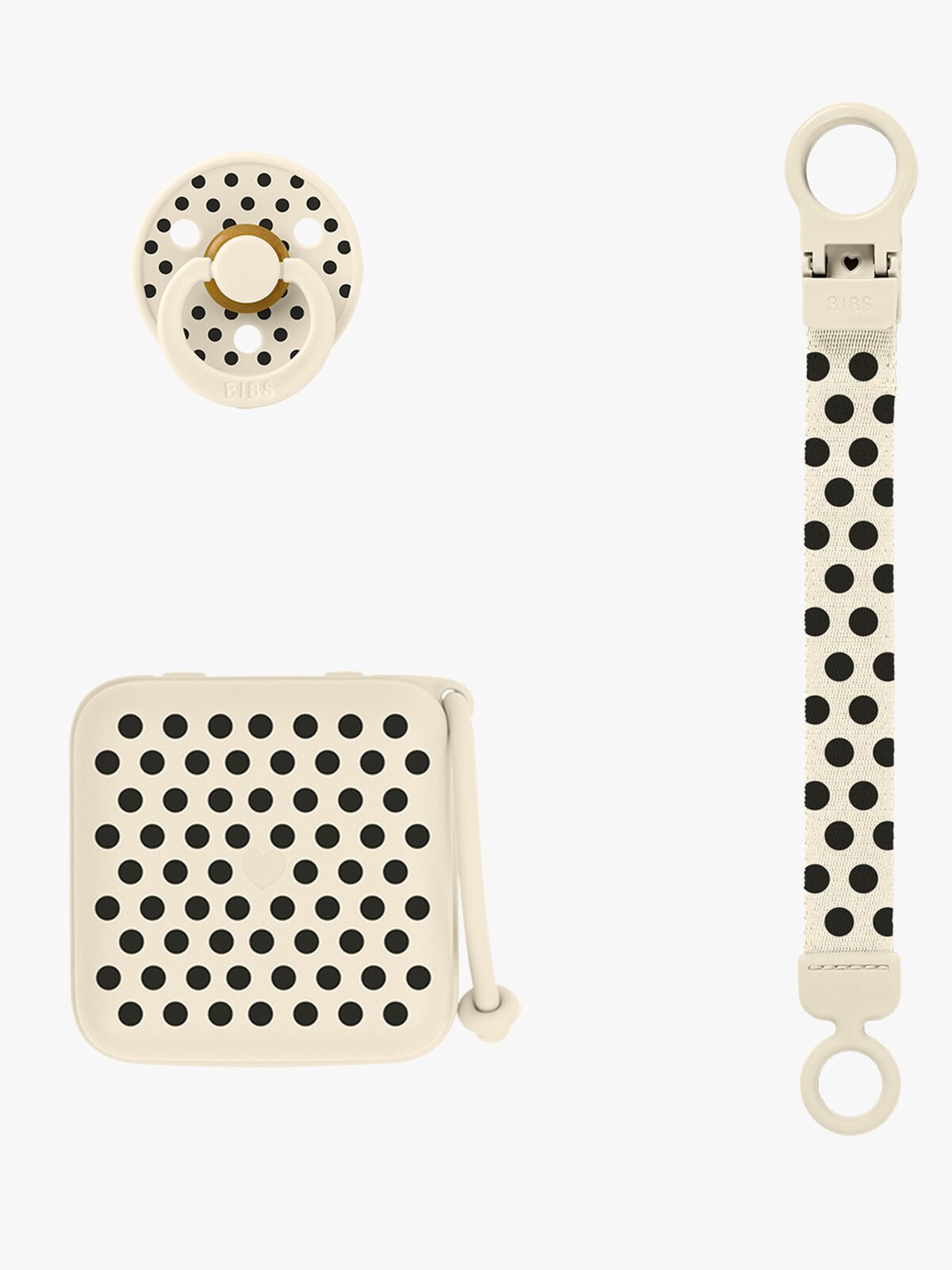 BIBS Polka Soothe & Go Geschenkset Latex Größe 2, Ivory Black