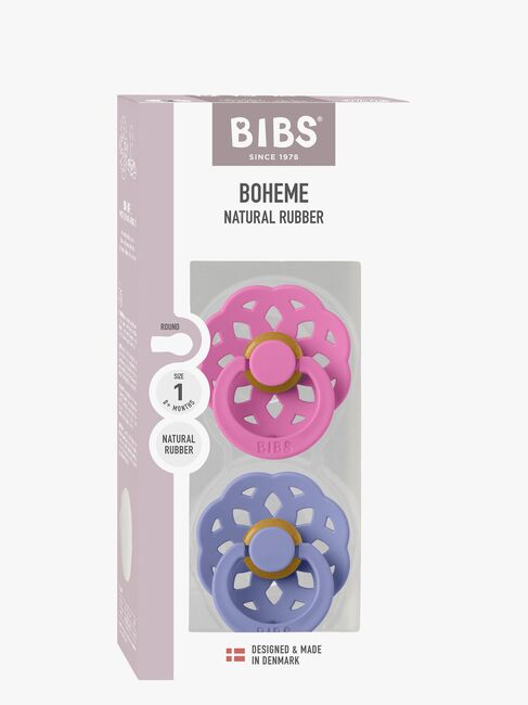 BIBS Boheme Schnuller 2er-Pack Latex Größe 1 Rund, Bubblegum/Peri