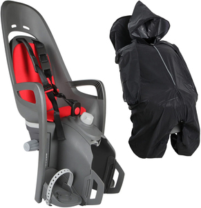 Hamax Zenith Relax Fahrradsitz inkl. Gepäckträgerhalterung & Regenschutz, Grey/Red/Reflective Black