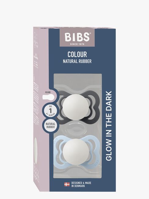 BIBS Supreme Schnuller 2er-Pack Silikon Gr. 1 Symmetrisch, Iron Glow/Baby Blue Glow
