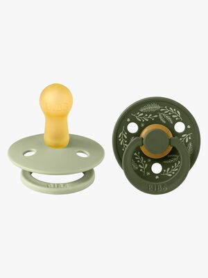 BIBS Colour Holiday Leaf Schnuller 2er-Pack Latex Größe 2, Sage/Hunter Green