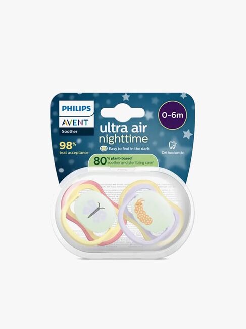 Philips Avent Ultra Air Schnuller Nacht 0–6m 2er-Pack, Gelb/Lila