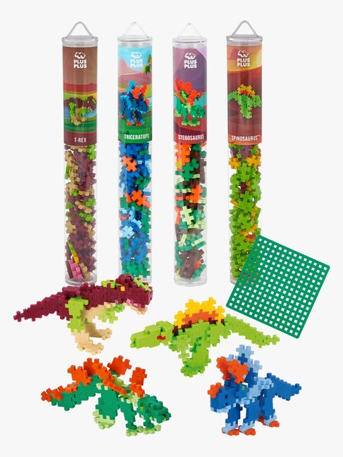 Plus-Plus Bausatz mit Bodenplatte & Röhre Dino, 4x100 Teile