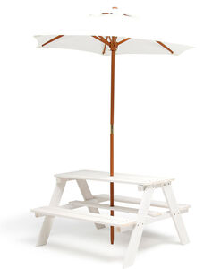 Woodlii Picknicktisch mit Sonnenschirm, Weiß