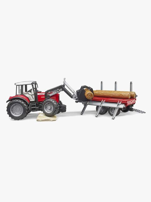 Bruder Massey Ferguson 7480 Traktor Mit Frontlaster Und Holztransportanhänger