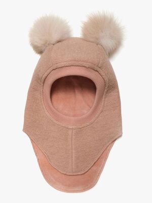 Huttelihut Schlupfmütze Merinowolle mit Bommel, Rose Melange