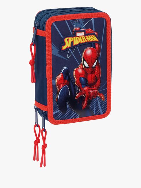 Marvel Spider-Man Gefülltes Dreifach-Federmäppchen 37 Teile, Blau
