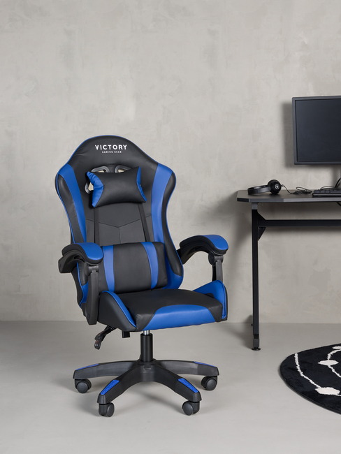 Victory Mission Gaming-Stuhl inkl. Tisch, Schwarz/Blau